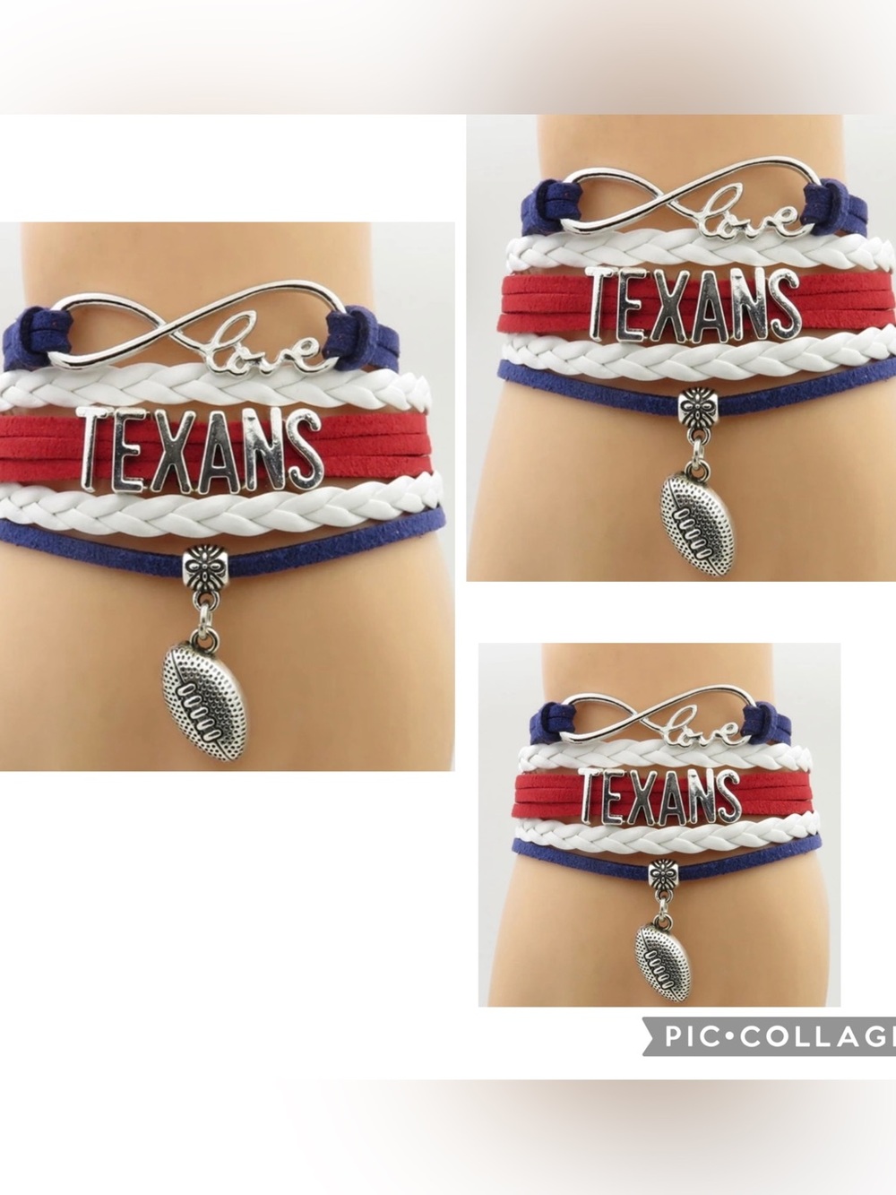 3- New Texans Braided Charm Bracelet in Red & White